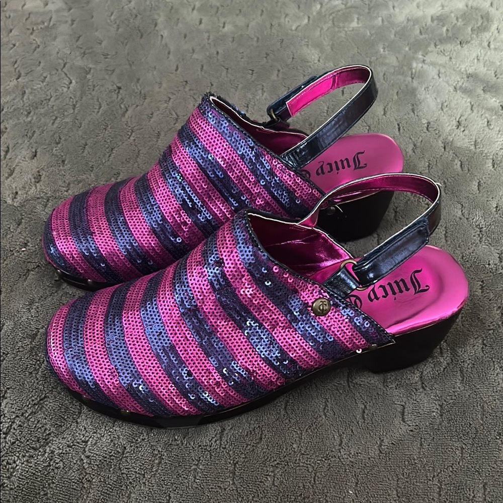 Juicy Couture  Pink and Black Sequin Mules Size 5